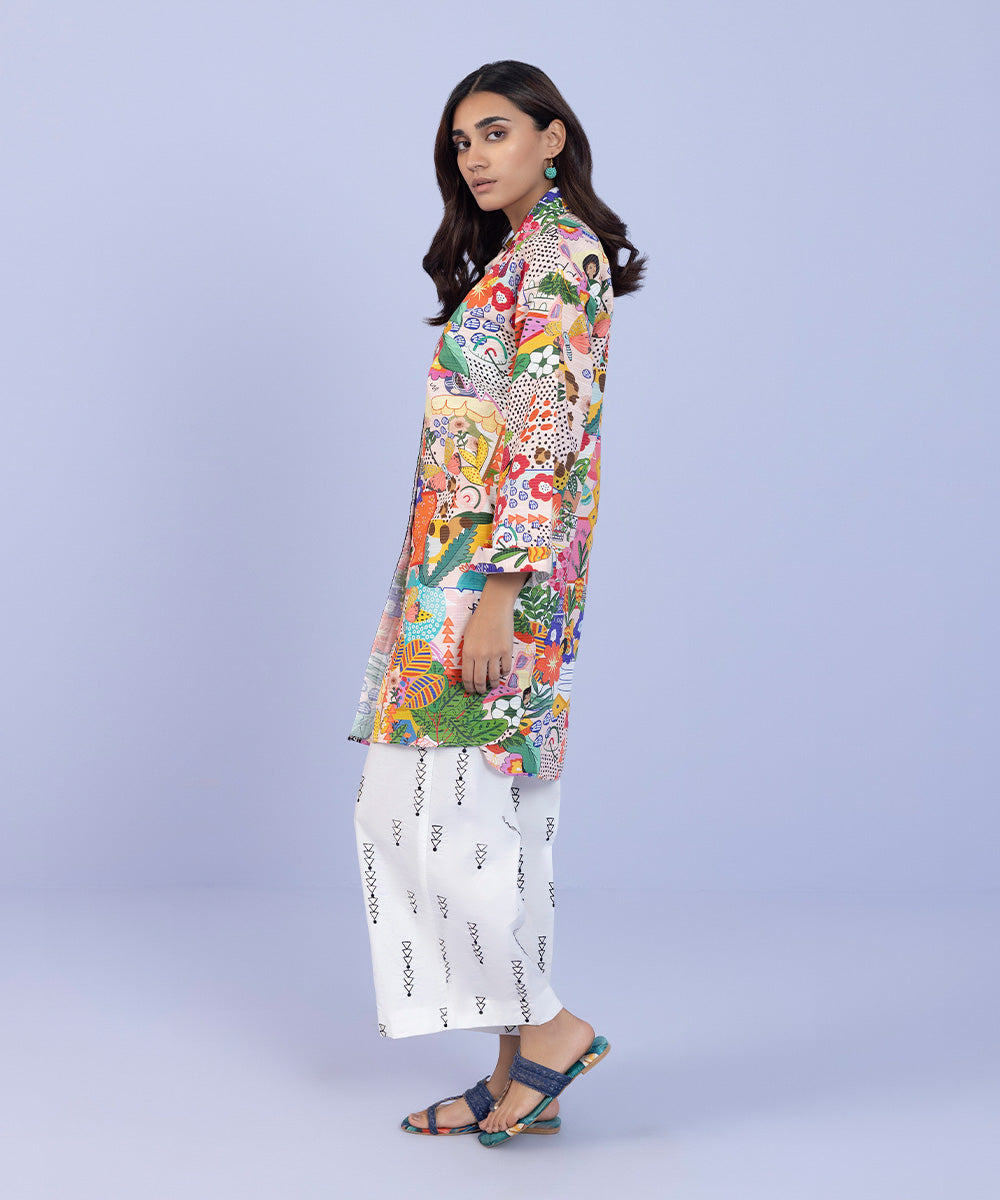 Women's Pret Zari Khaddar Embroidered Multi Button Down Shirt
