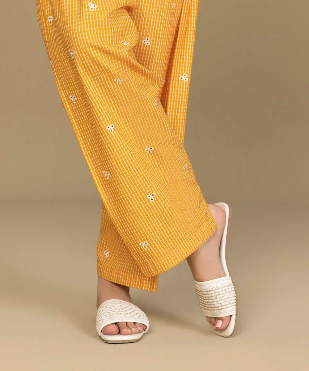 Women's Pret Khaddar Yellow Printed Embroidered Shalwar