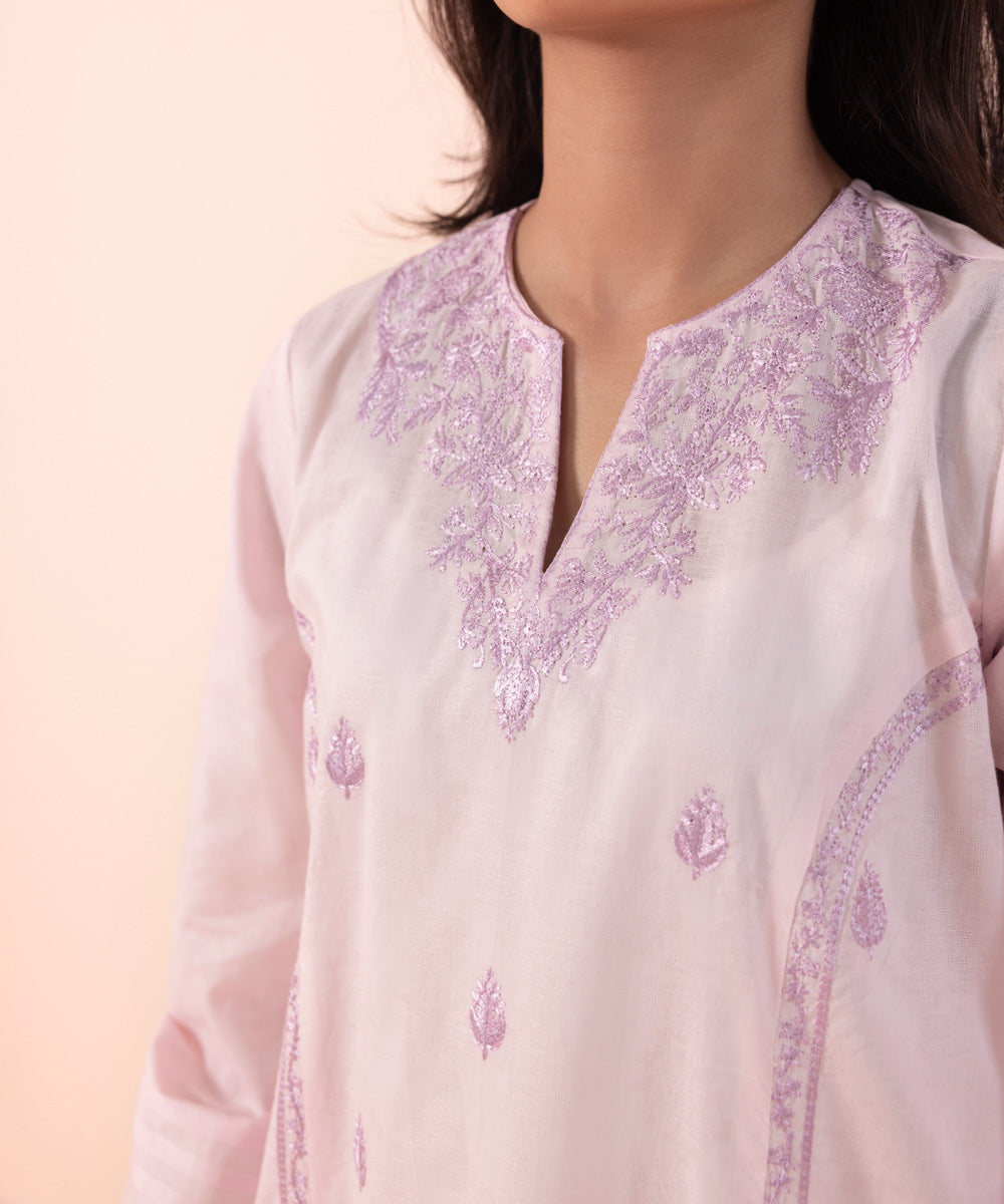 Women's Intermix Pret Printed Embroidered Self Jacquard Purple Shirt