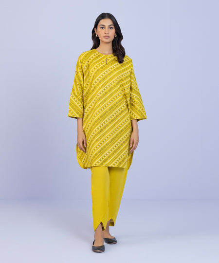 Women's Pret Khaddar Printed Yellow Straight Shirt
