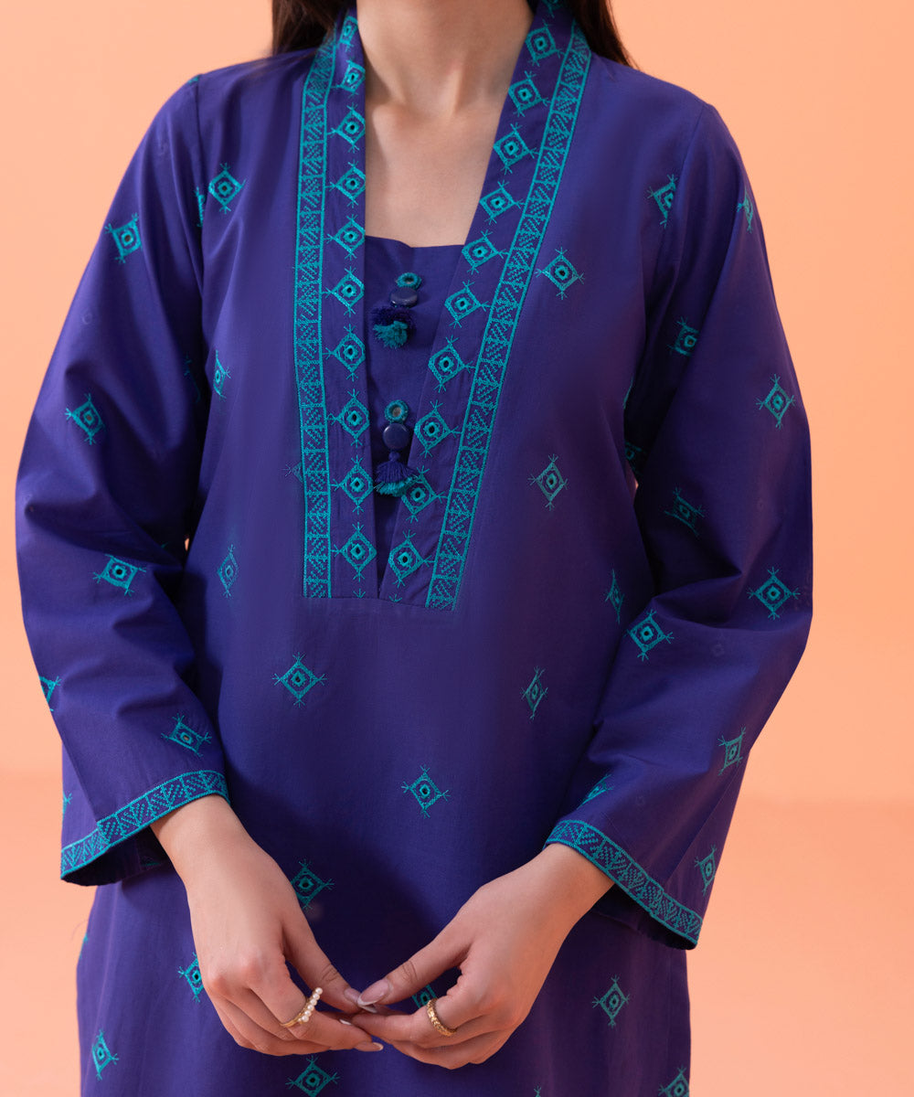 Women's Intermix Pret Embroidered Cambric Purple 2 Piece Suit