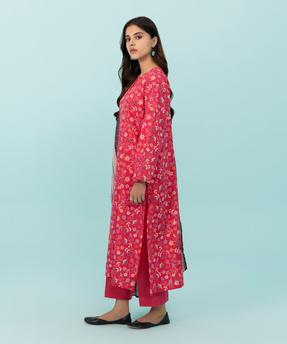 Women's Pret Zari Voile Printed Pink 3 Piece Suit