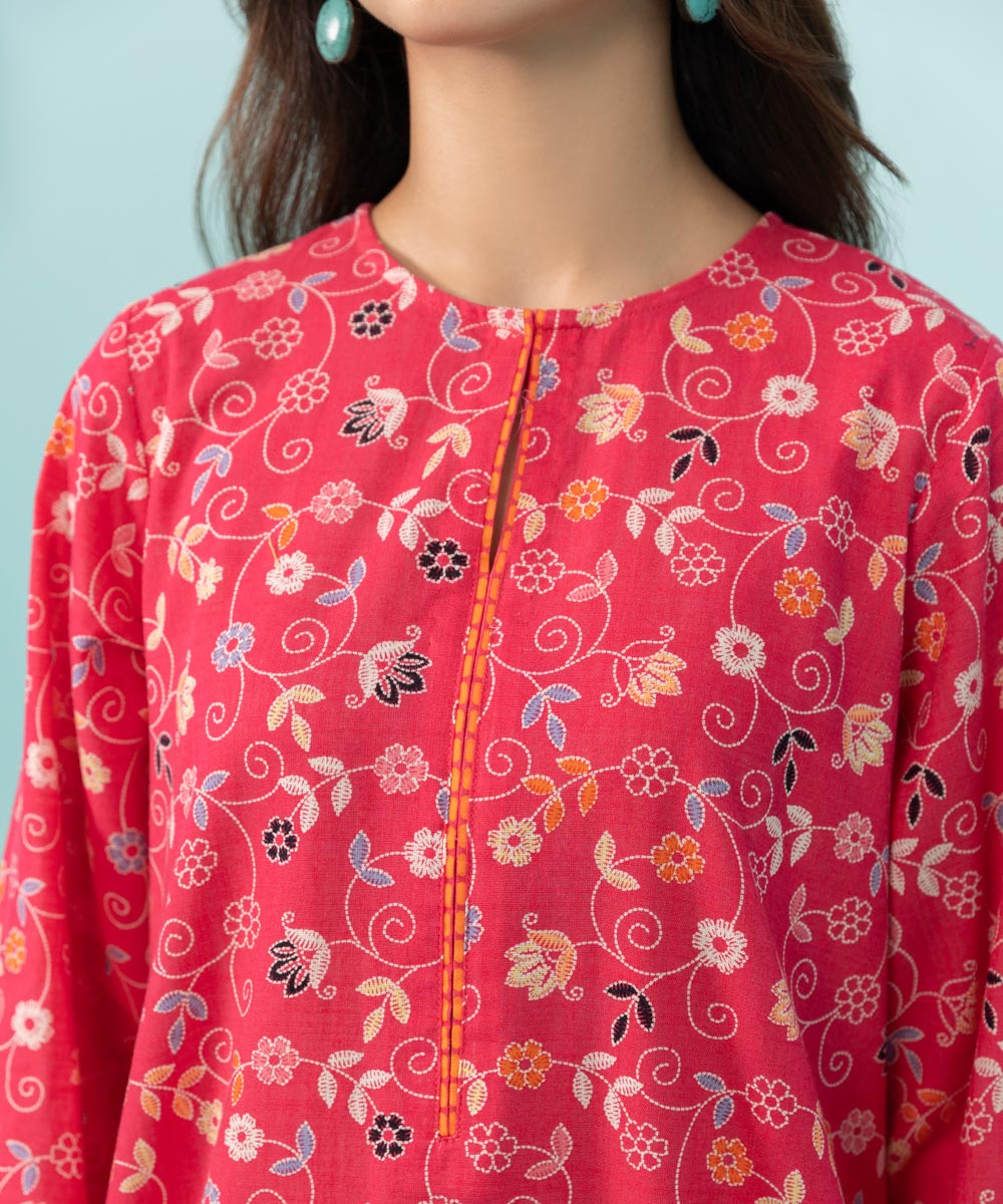 Women's Pret Zari Voile Printed Pink 3 Piece Suit