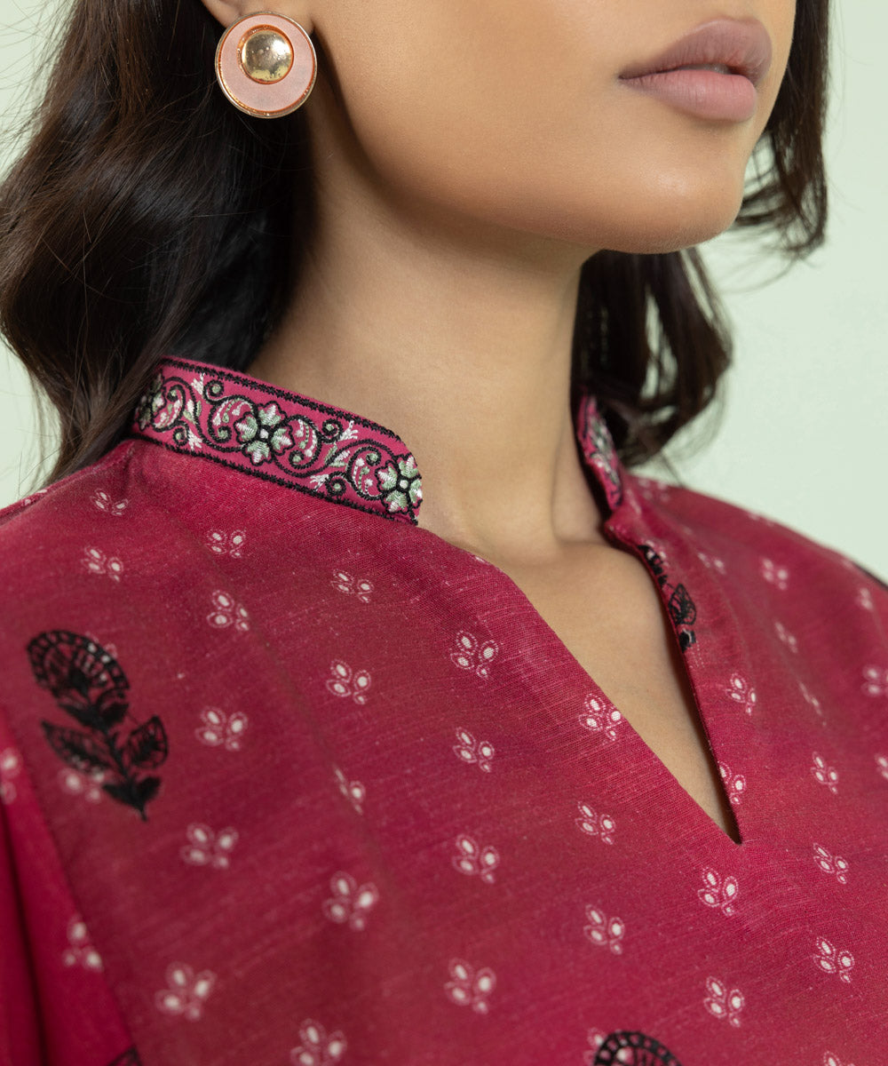 Women's Pret Khaddar Embroidered Pink Straight Shirt