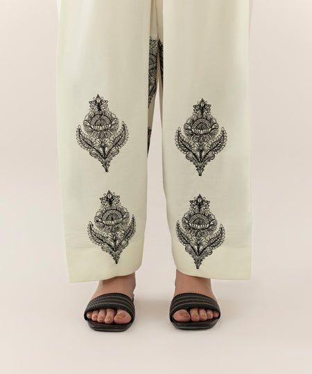 Women's Intermix Pret Cambric Embroidered White Shalwar