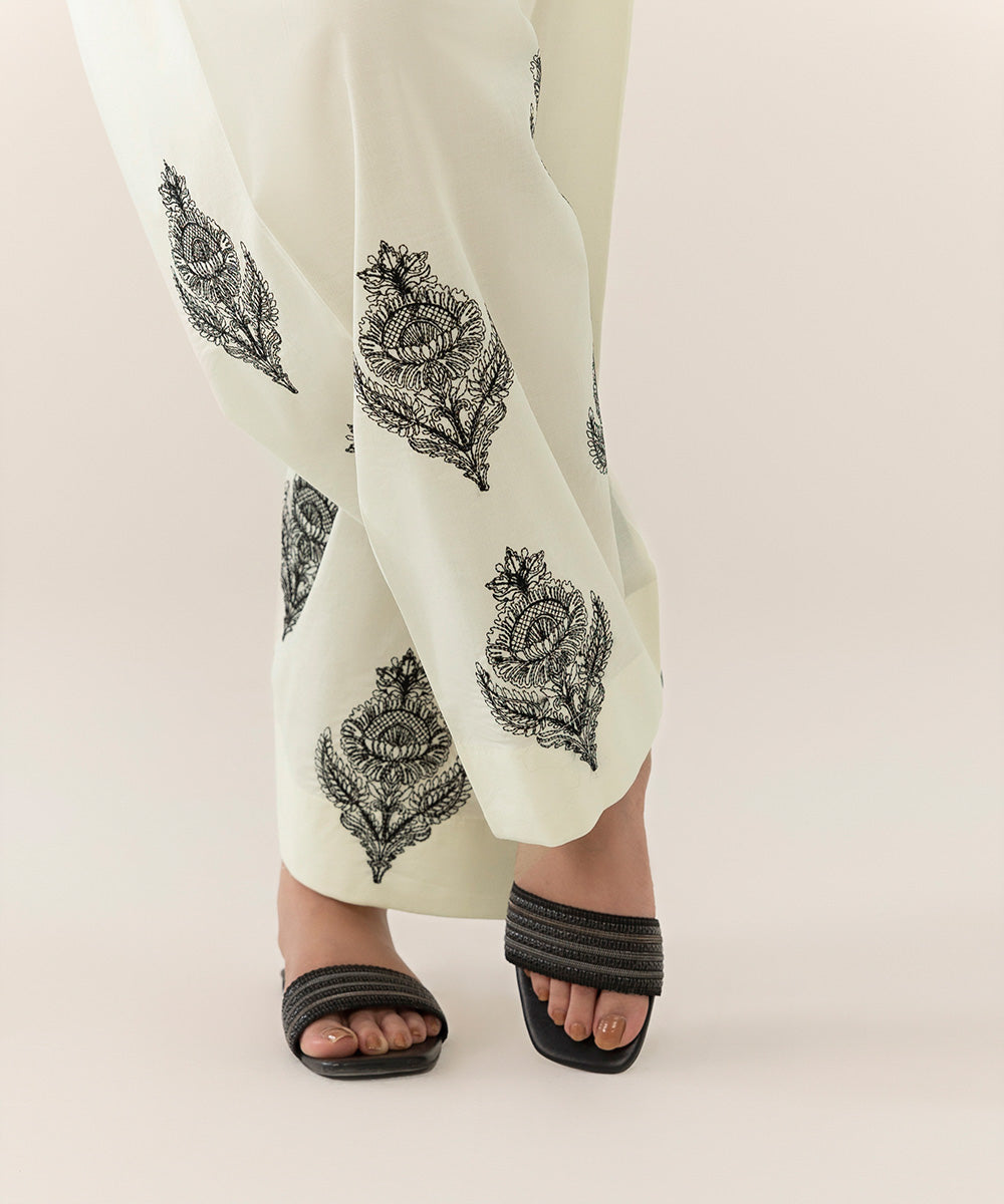Women's Intermix Pret Cambric Embroidered White Shalwar
