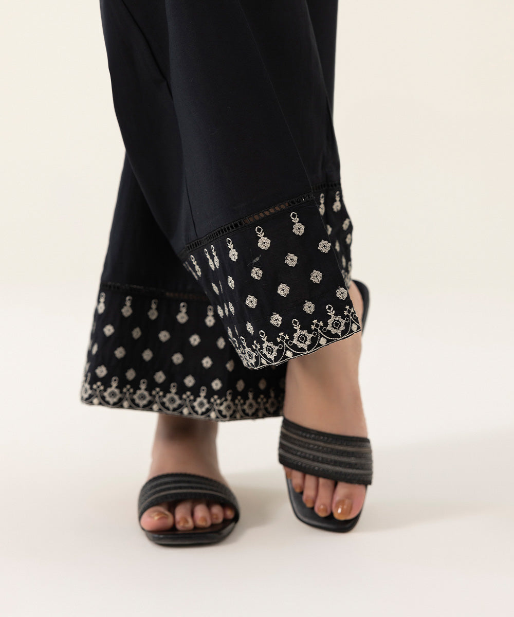 Women's Intermix Pret Cambric Embroidered Black Culottes