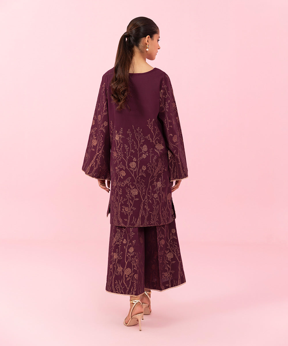 Women's Festive Pret Embellished Extra Weft Jacquard Purple 2 Piece Suit