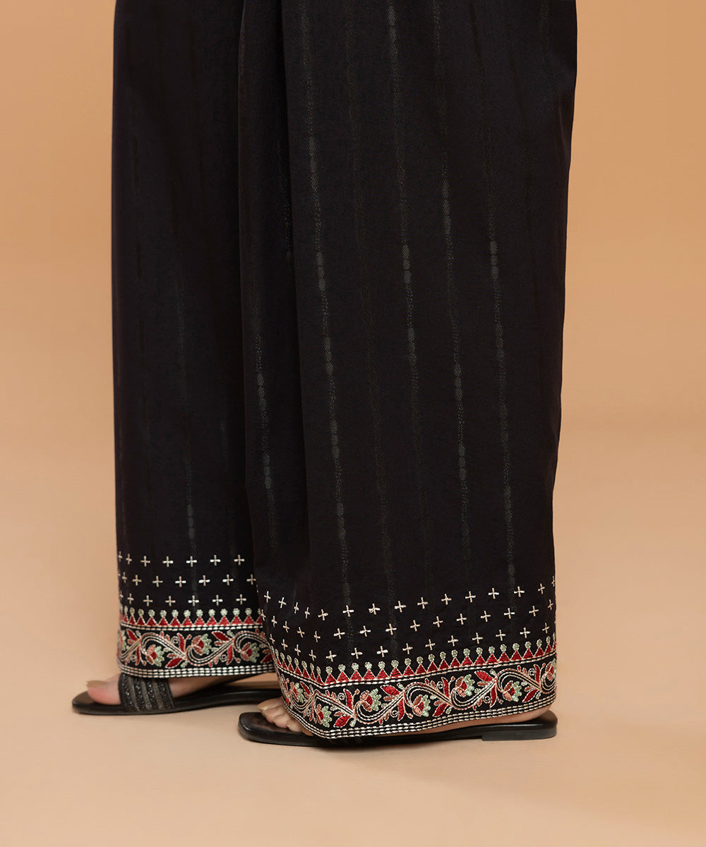 Women's Pret Embroidered Cotton Black Shalwar