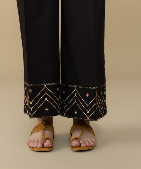 Women's Pret Khaddar Black Embroidered Culottes