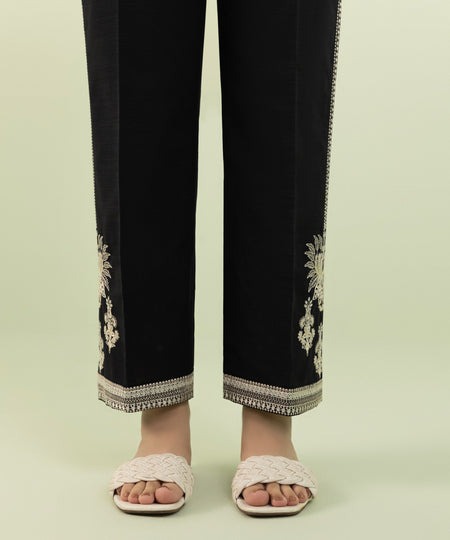 Women's Pret Khaddar Solid Embroidered Black Straight Pants
