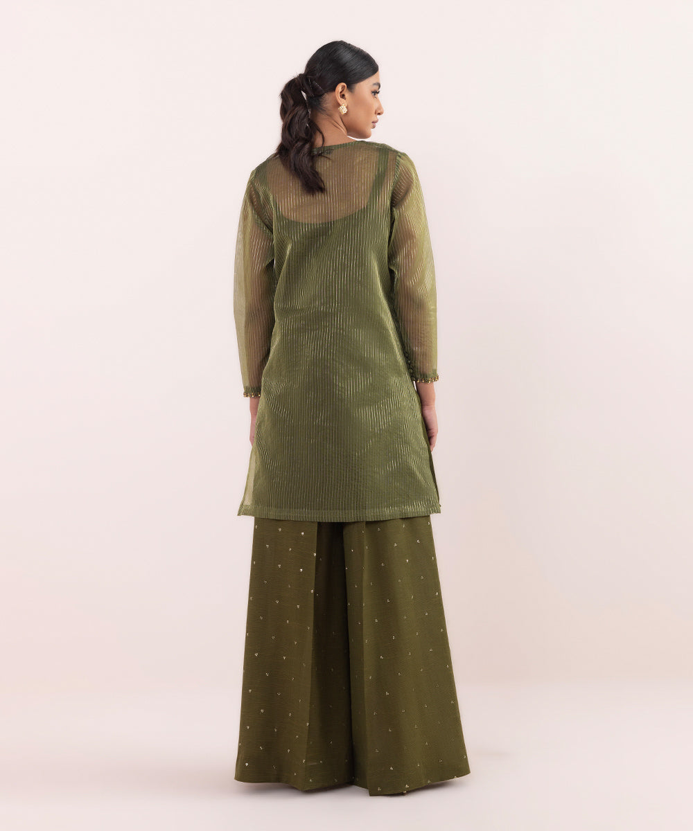 Women's Pret Zari Organza Dyed Green 2 Piece Suit