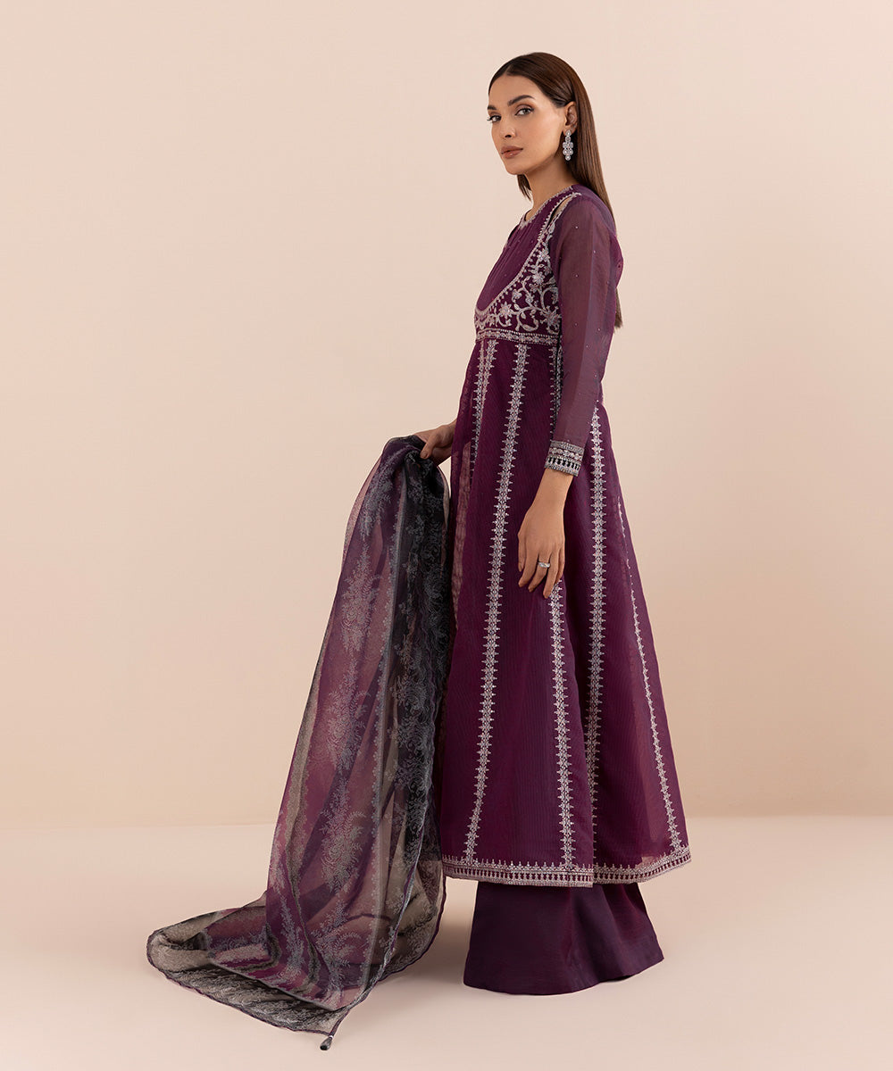 Women's Pret Textured Karandi Embroidered Purple 3 Piece Suit