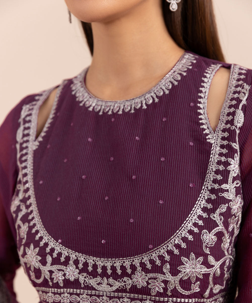 Women's Pret Textured Karandi Embroidered Purple 3 Piece Suit