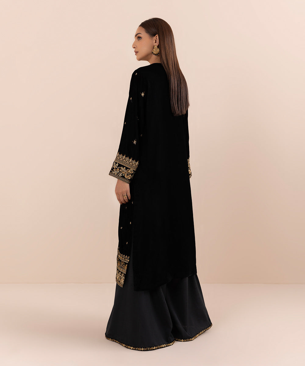 Women's Pret Velvet Embroidered Black 2 Piece Suit