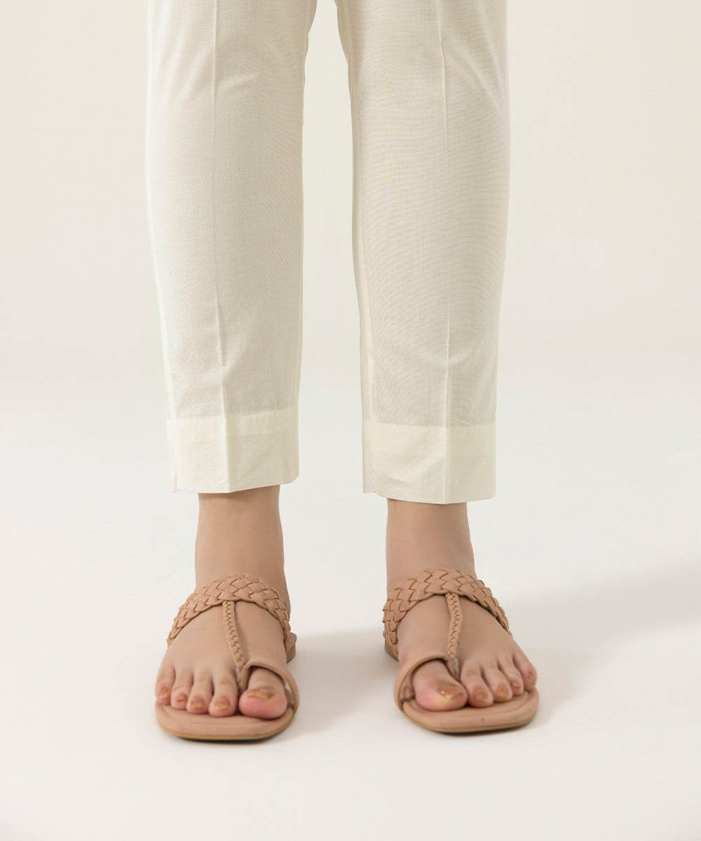Women's Intermix Pret Cambric Plain White Trousers