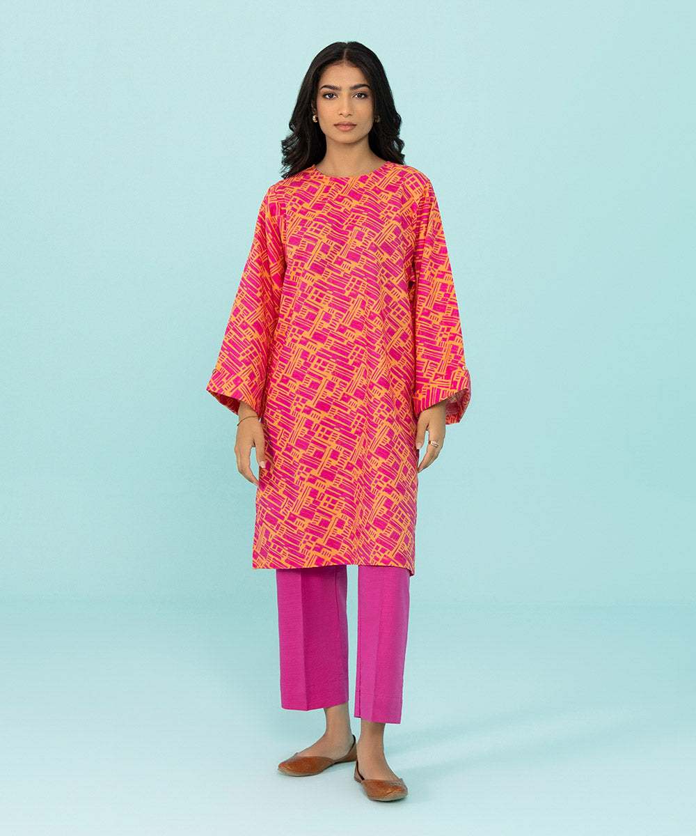 Women's Pret Khaddar Printed Pink Straight Shirt