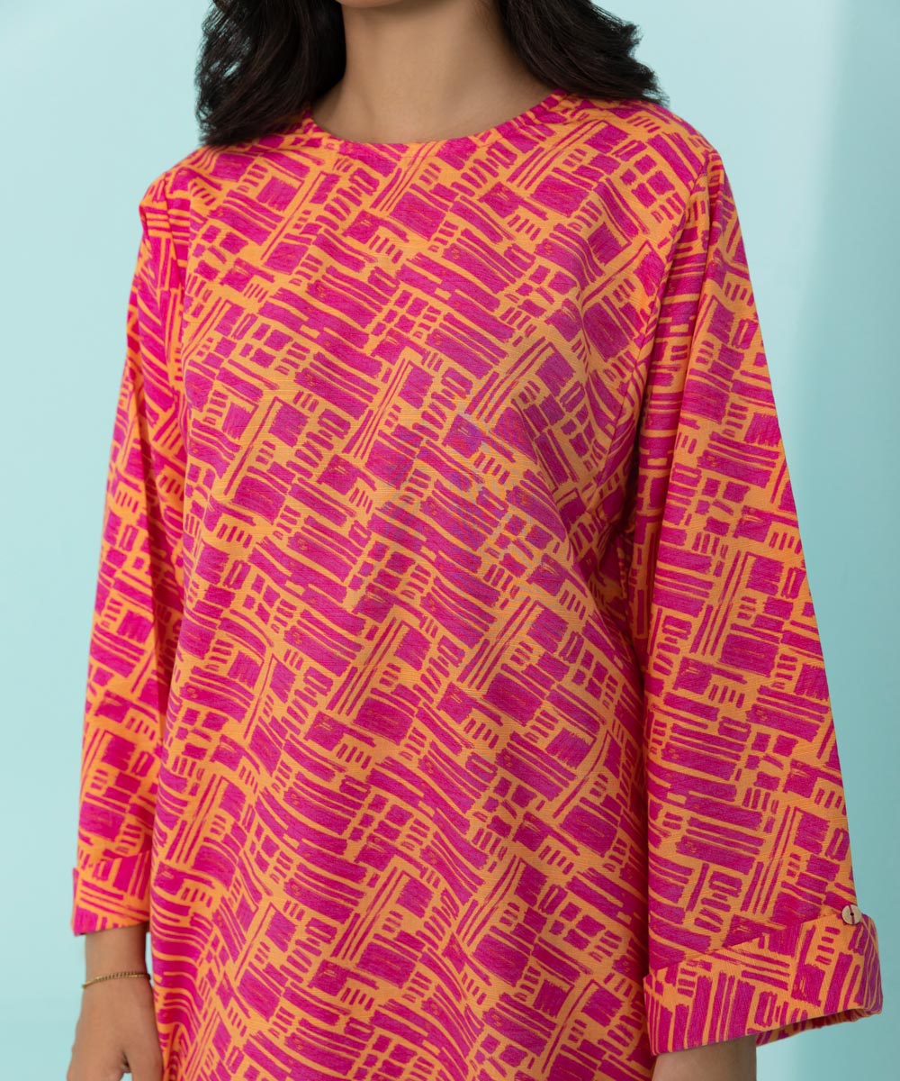 Women's Pret Khaddar Printed Pink Straight Shirt