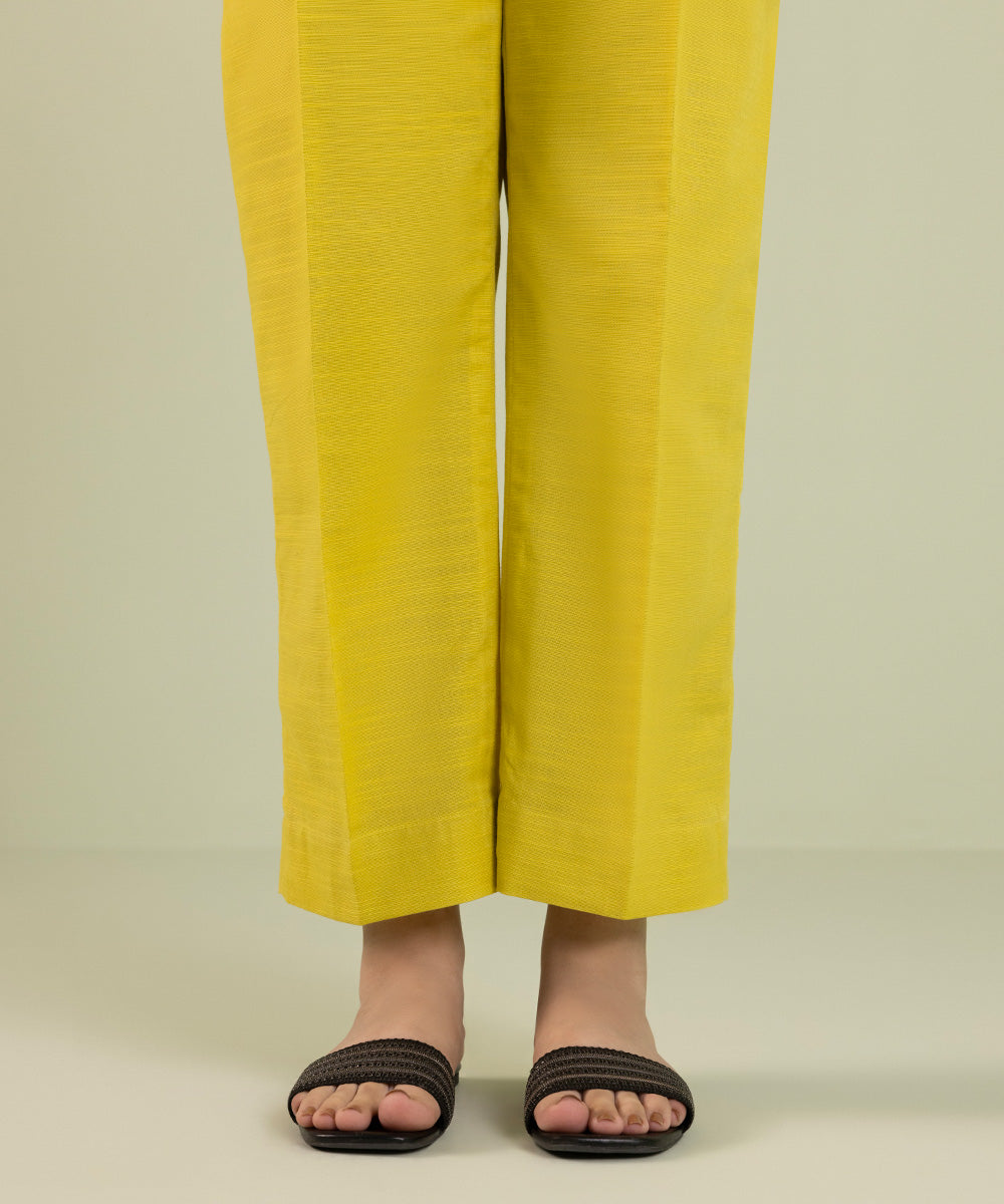 Women's Pret Khaddar Solid Yellow Straight Pants