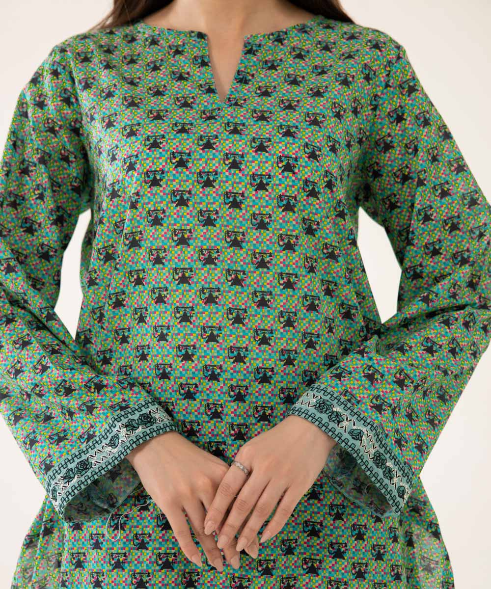 Women's Intermix Pret Lawn Printed Embroidered Green Shirt