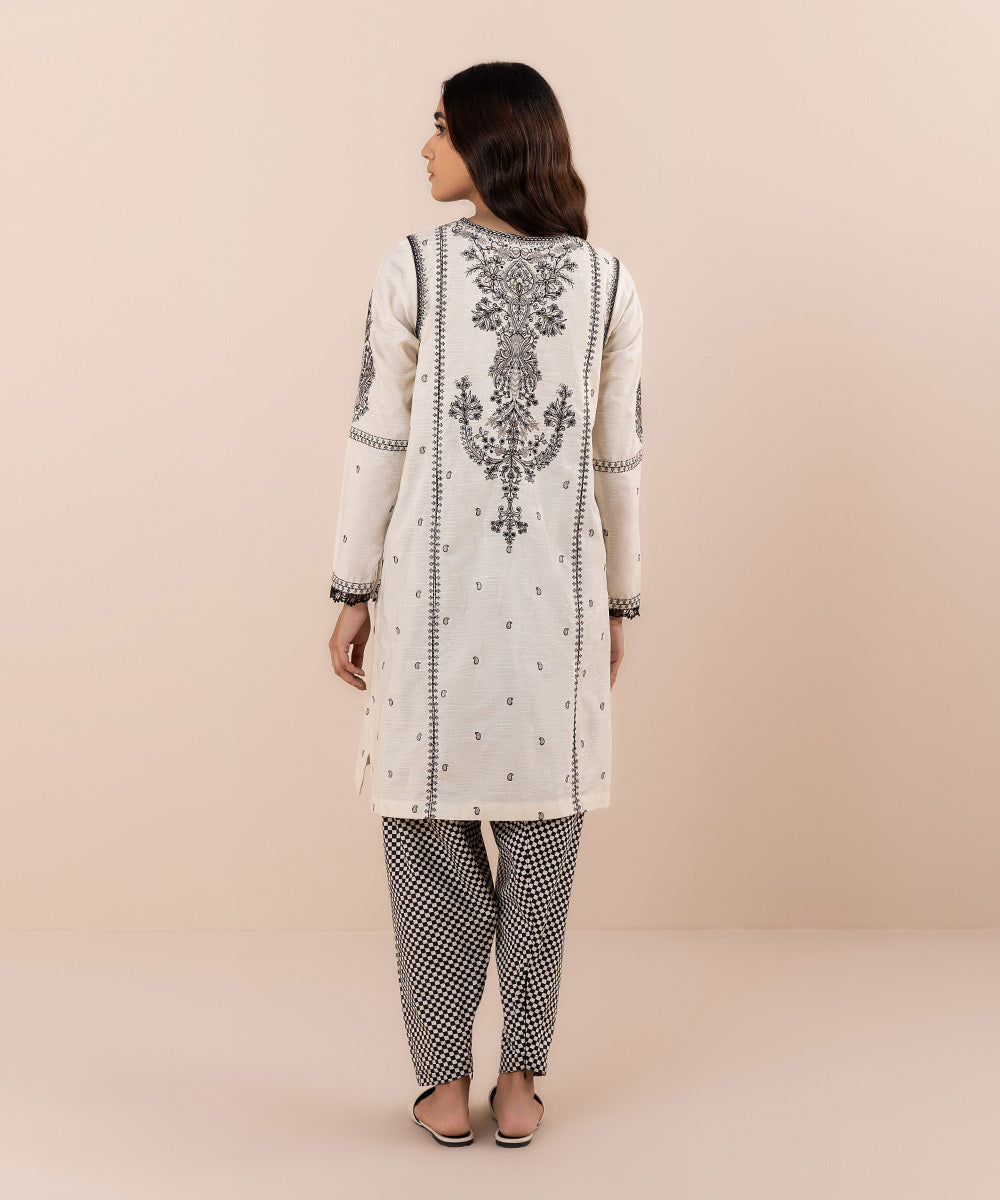 Women's Pret Self Jacquard Embroidered White 2 Piece Suit