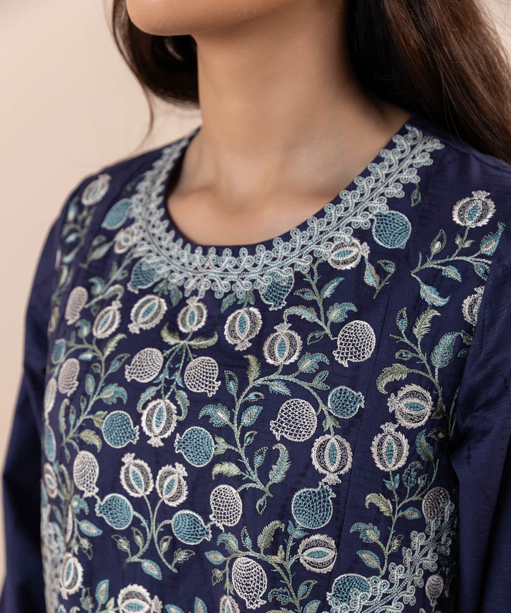 Women's Pret Self Jacquard Embroidered Blue 2 Piece Suit