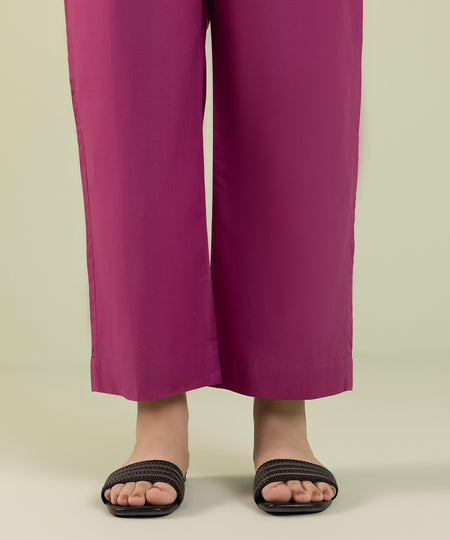 Women's Pret Melange Solid Purple Straight Pants