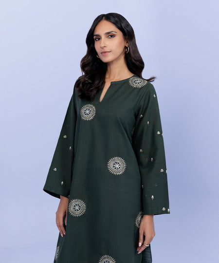 Women's Pret Khaddar Embroidered Green Straight Shirt