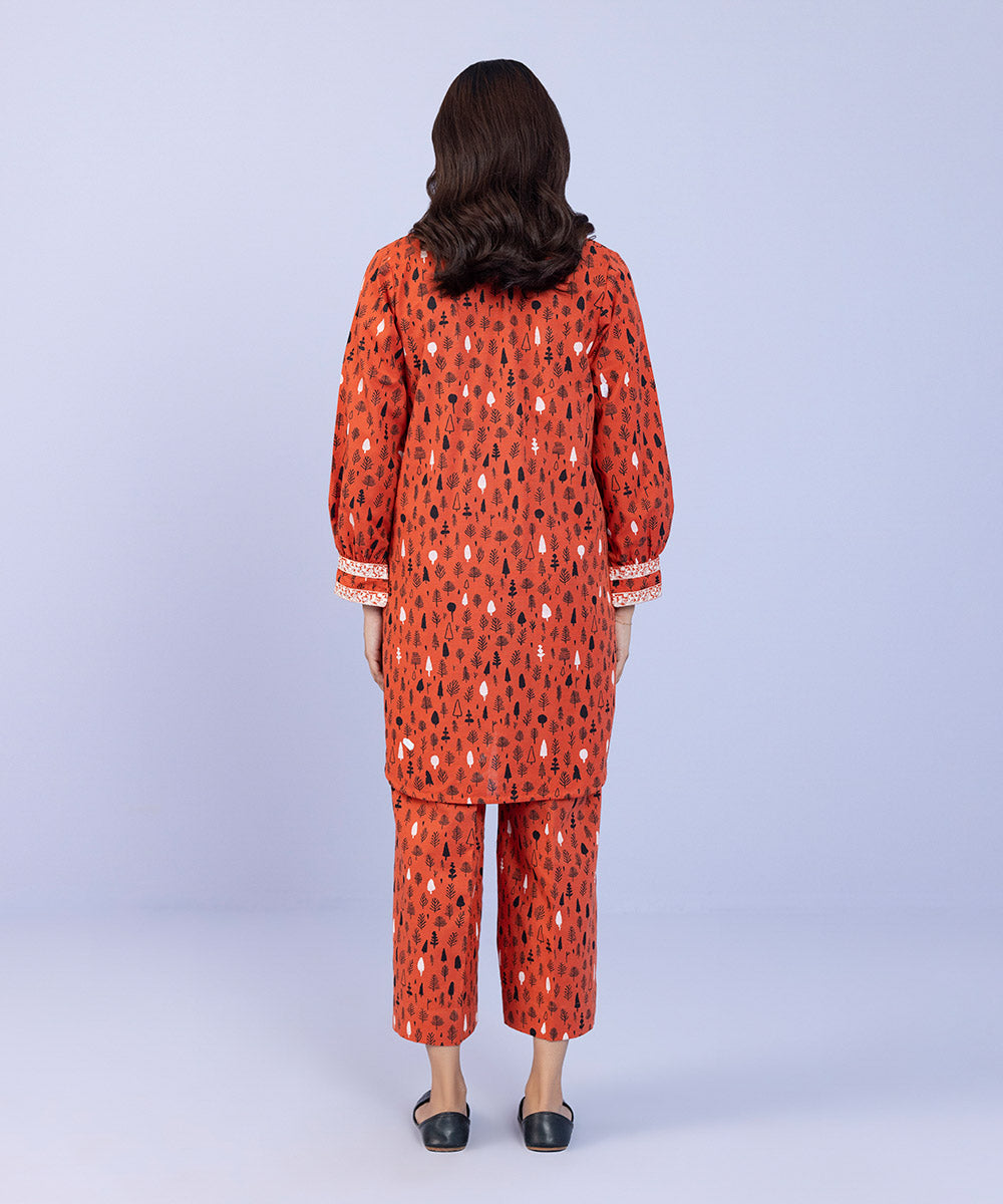 Women's Pret Khaddar Embroidered Orange 2 Piece Suit