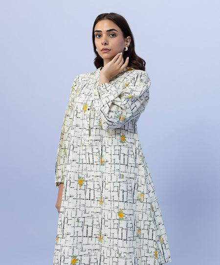 Women's Pret Khaddar Embroidered Off White A-Line Shirt