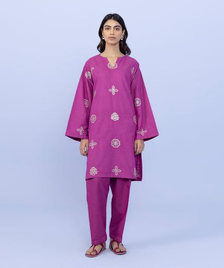 Women's Pret Zari Khaddar Embroidered Pink Straight Shirt