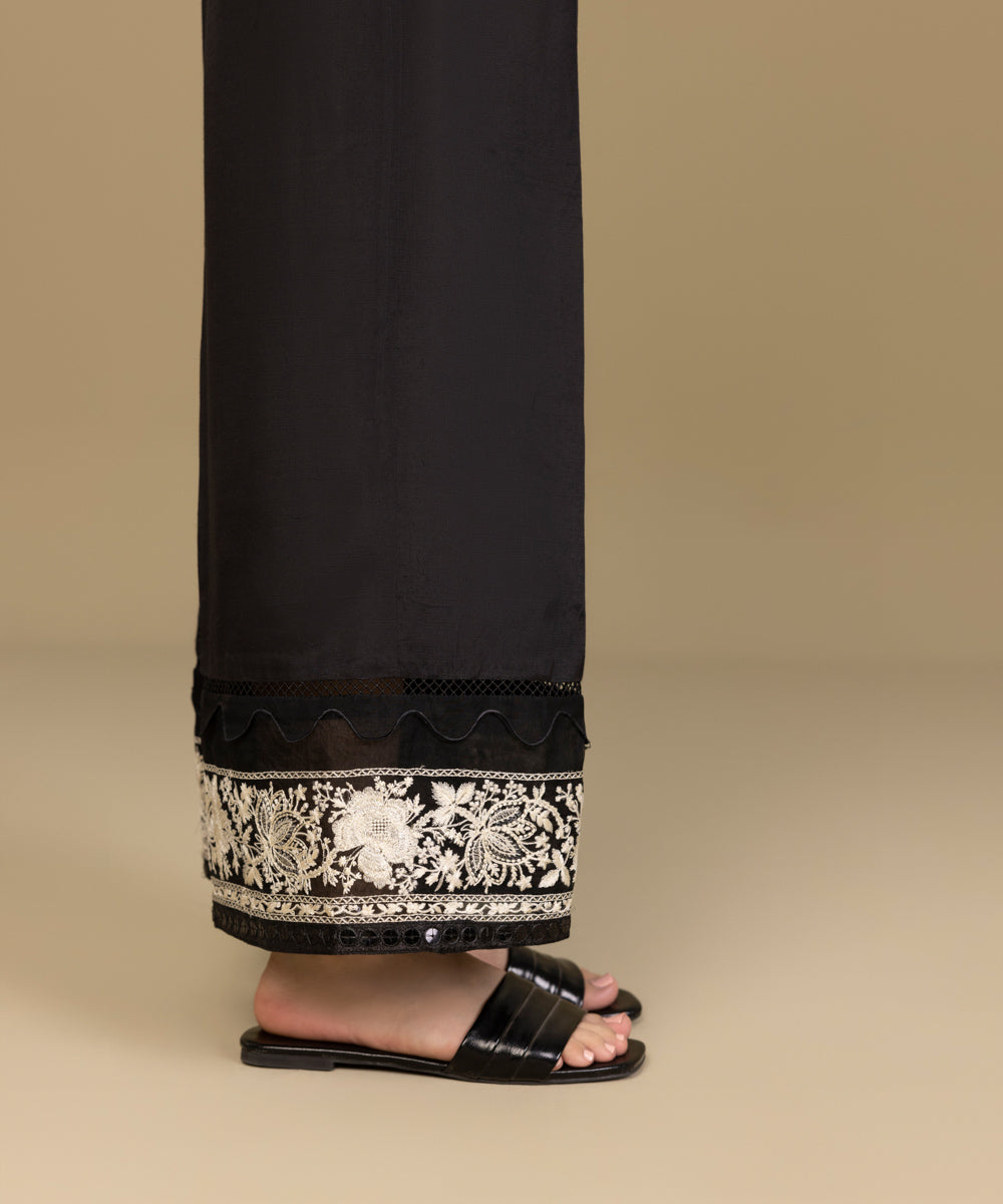 Women's Pret Raw Silk Black Embroidered Culottes