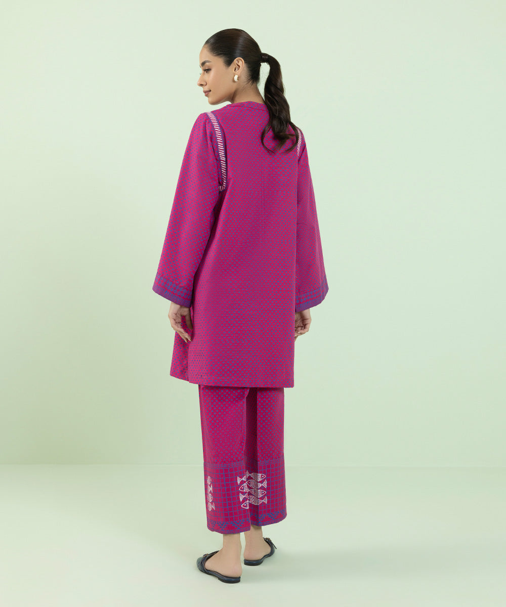 Women's Pret Khaddar Block Printed Purple Straight Shirt