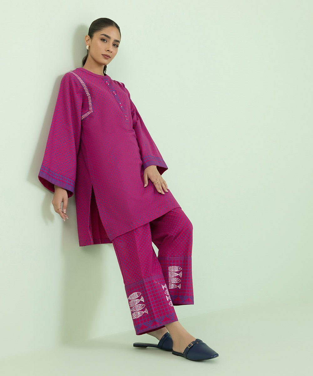 Women's Pret Khaddar Block Printed Purple Straight Shirt