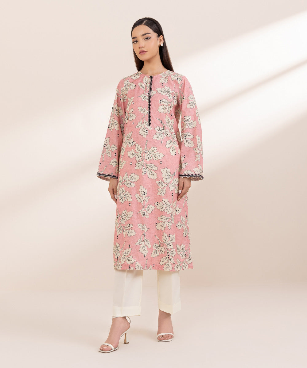 Women's Pret Cambric Embroidered Pink A-Line Shirt