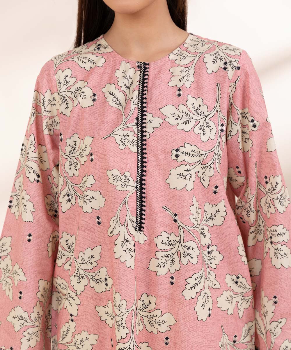 Women's Pret Cambric Embroidered Pink A-Line Shirt