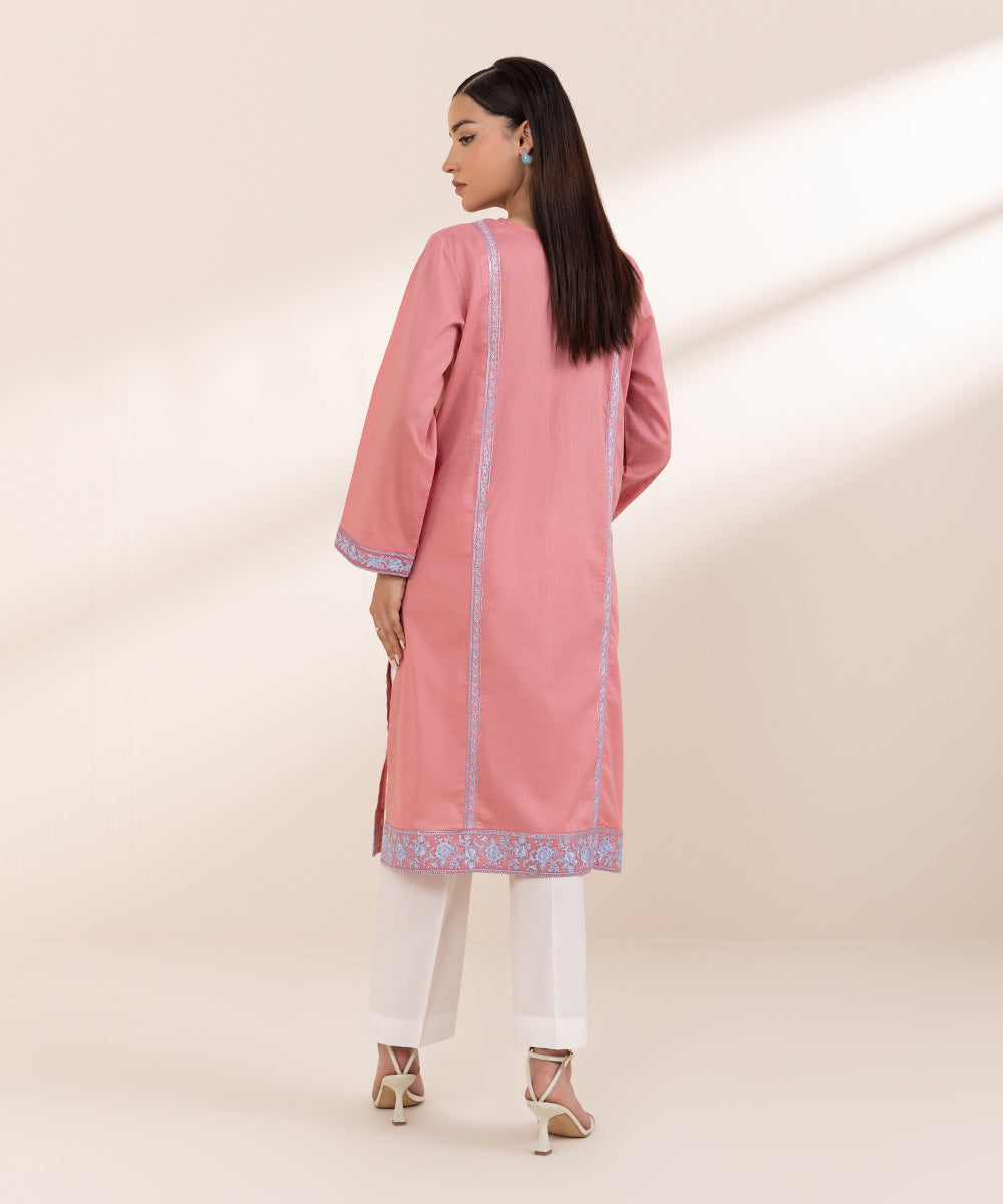 Women's Pret Cross Hatch Embroidered Pink A-Line Shirt