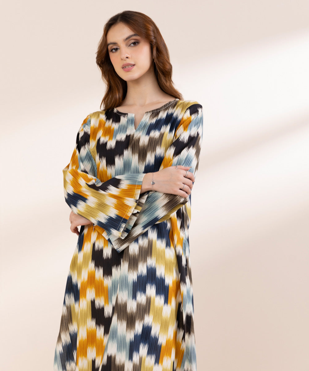 Women's Pret Cotton Viscose Multi Printed A-Line Shirt