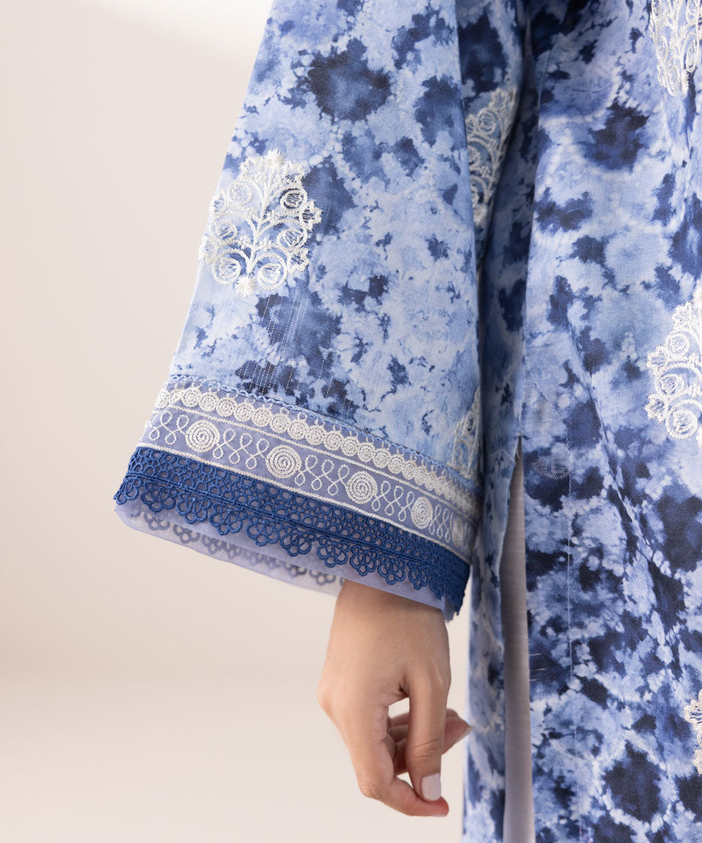 Women's Pret Khaddar Embroidered Periwinkle Blue A-Line Shirt