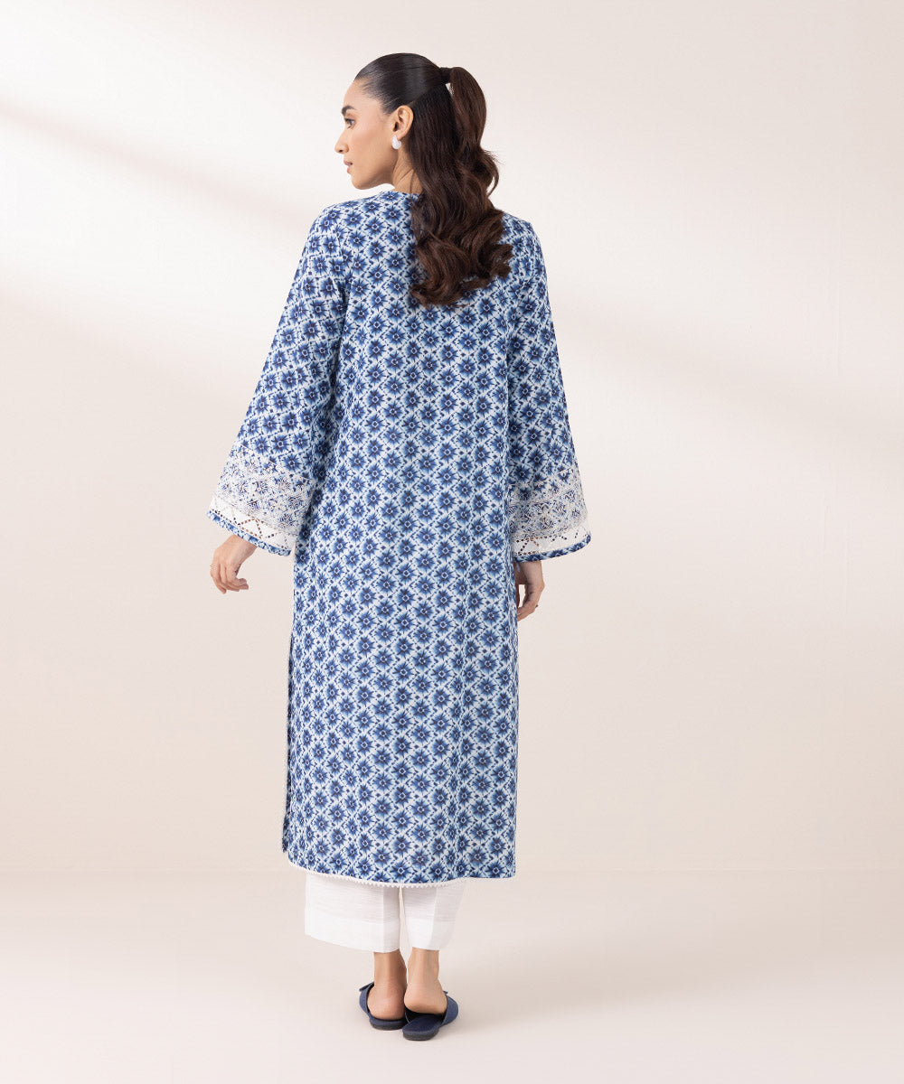 Women's Pret Khaddar Embroidered Ocean Blue A-Line Shirt