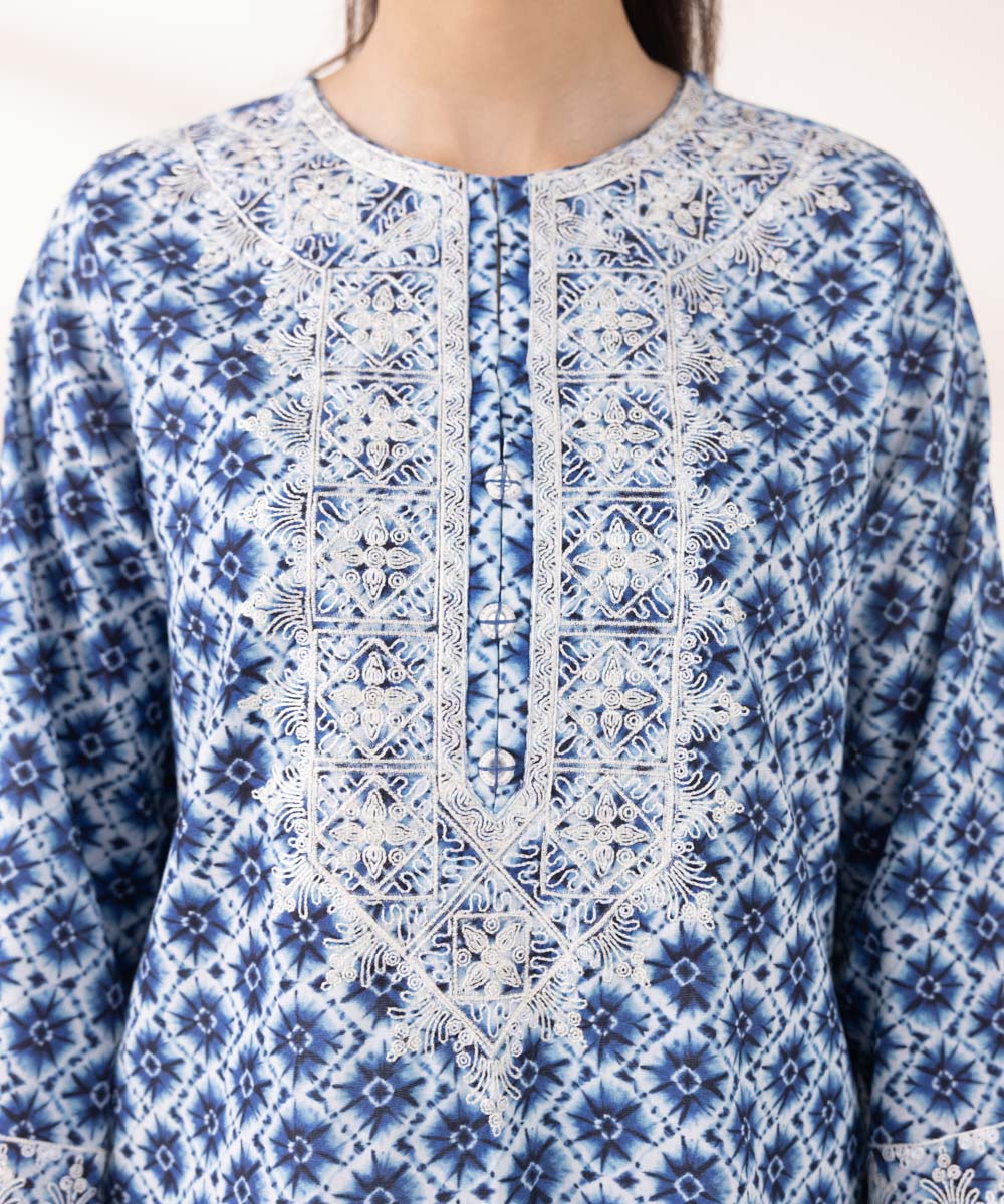 Women's Pret Khaddar Embroidered Ocean Blue A-Line Shirt