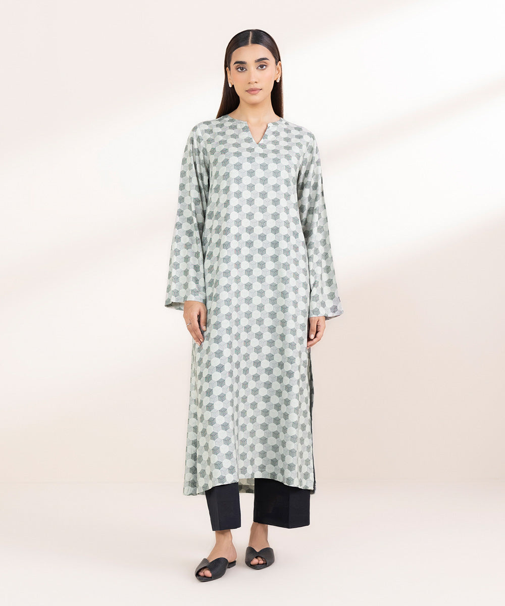 Women's Pret Linen Printed Grey A-Line Shirt