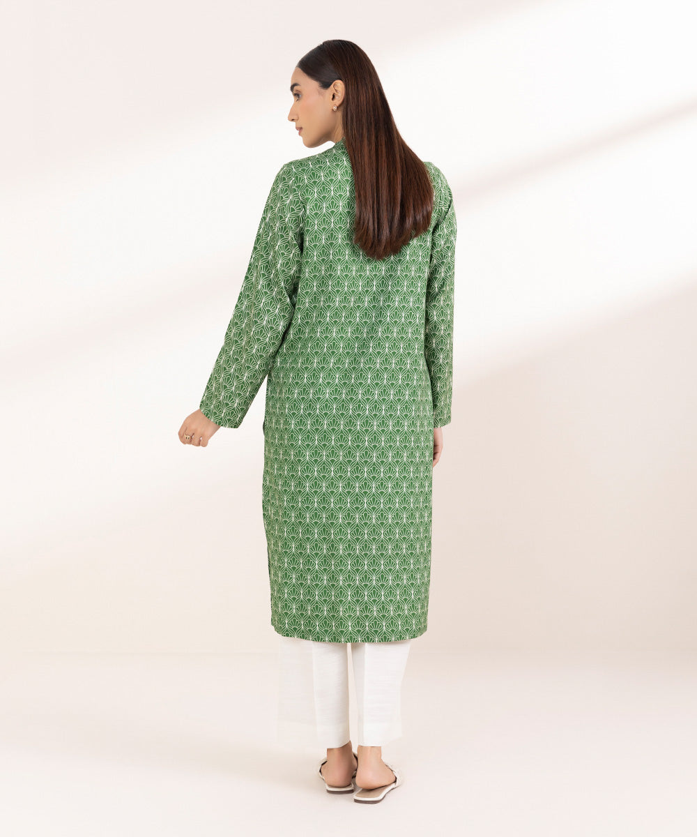 Women's Pret Linen Printed Dark Green A-Line Shirt