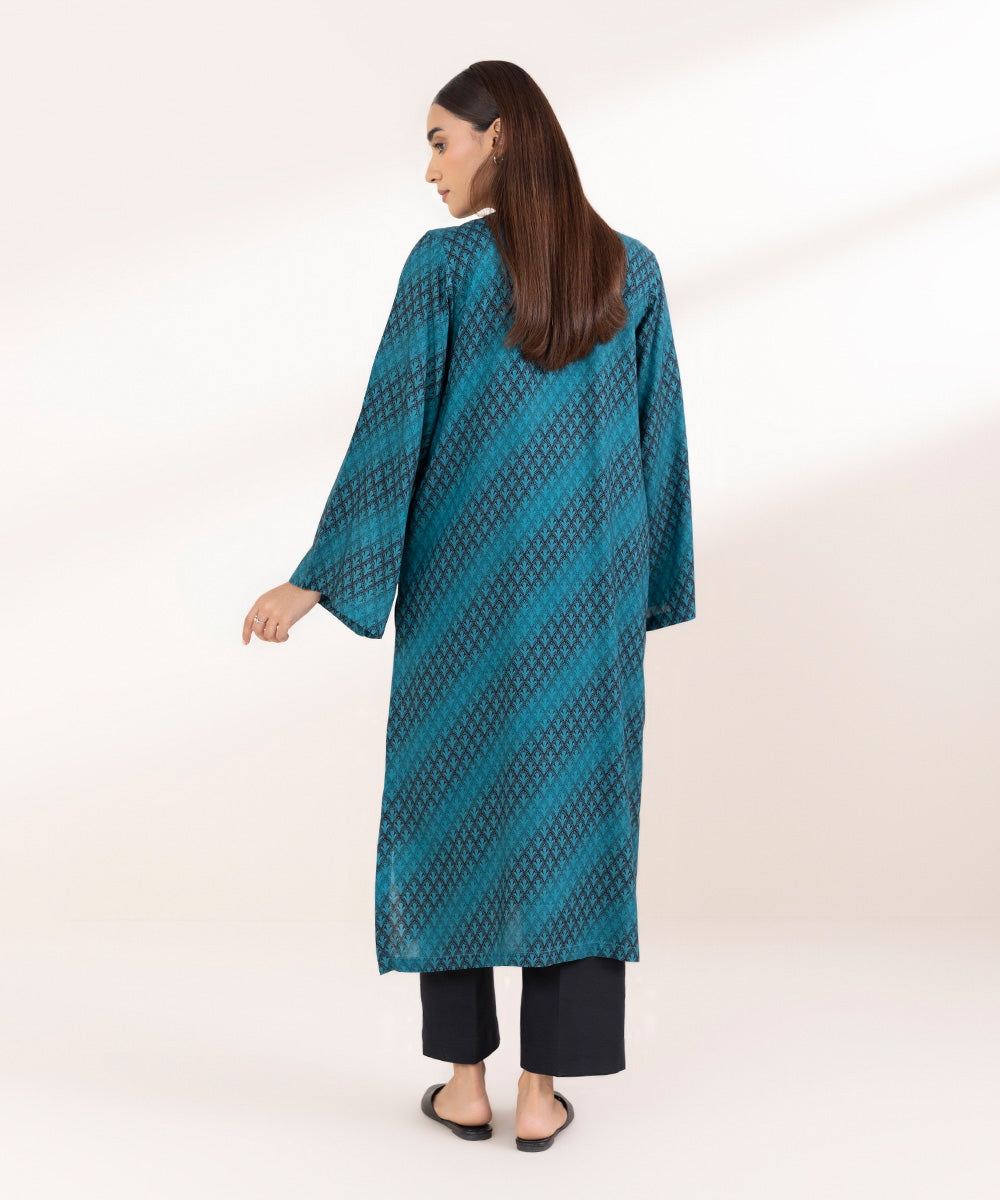 Women's Pret Linen Printed Teal A-Line Shirt