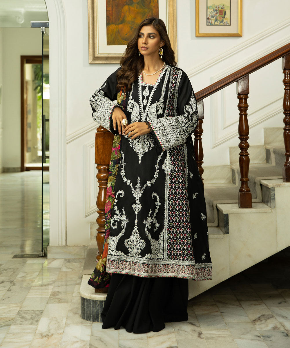 Women's Luxe Pret Lawn Embroidered Black 3 Piece Suit