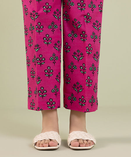 Women's Pret Khaddar Printed Pink Straight Pants