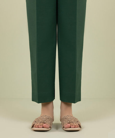 Women's Pret Khaddar Solid Green Straight Pants