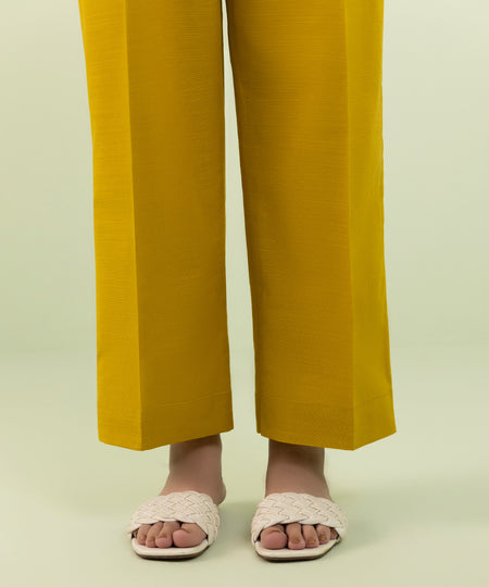 Women's Pret Khaddar Printed Yellow Straight Pants