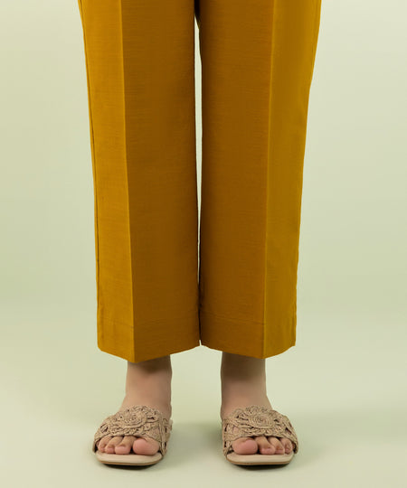 Women's Pret Khaddar Printed Yellow Straight Pants