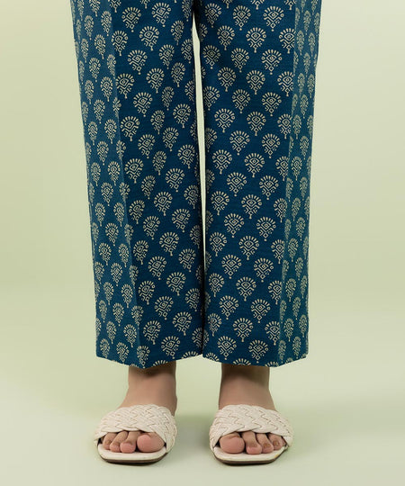 Women's Pret Khaddar Printed Blue Straight Pants
